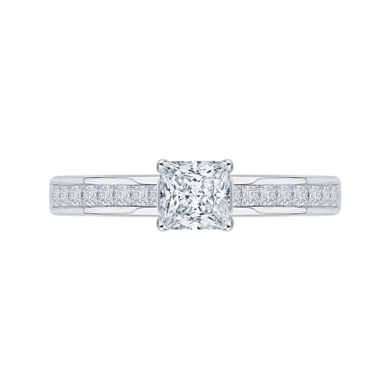 Princess Cut Diamond Cathedral Style Engagement Ring in 14K White Gold