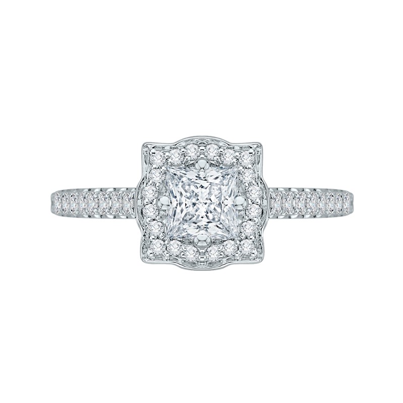 Princess Cut Diamond Halo Vintage Engagement Ring in 14K White Gold