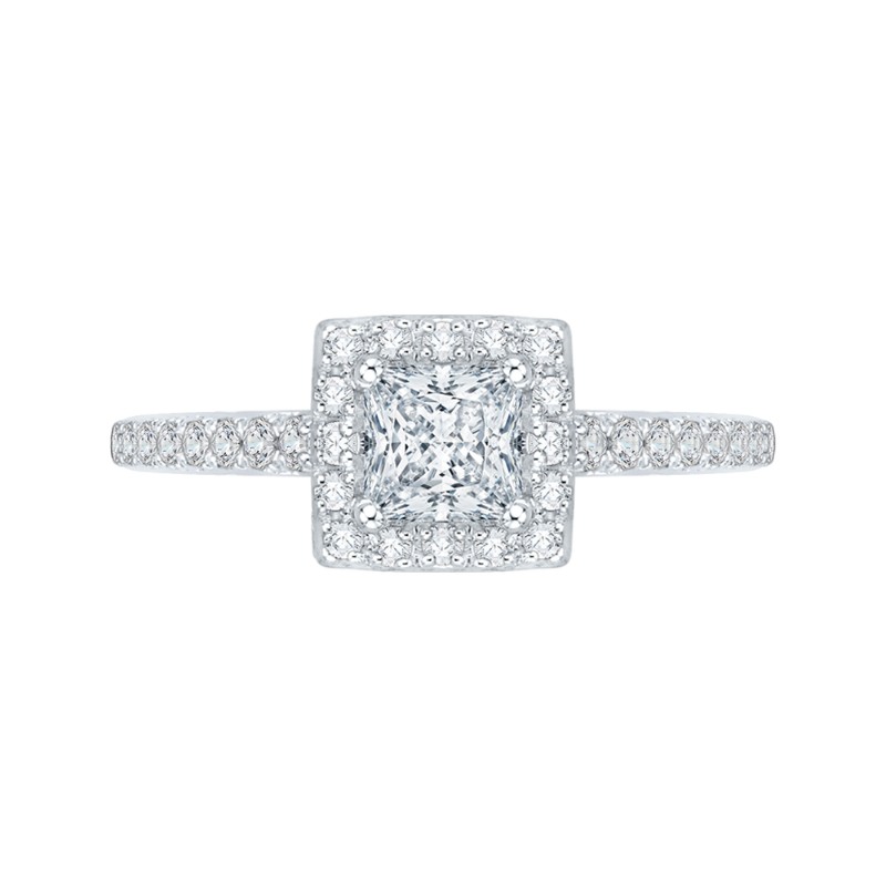 Princess Cut Diamond Halo Engagement Ring in 14K White Gold