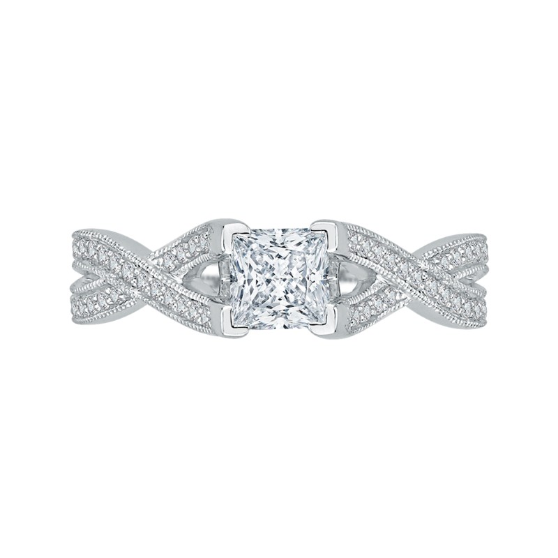 Split Shank Princess Cut Diamond Engagement Ring in 14K White Gold