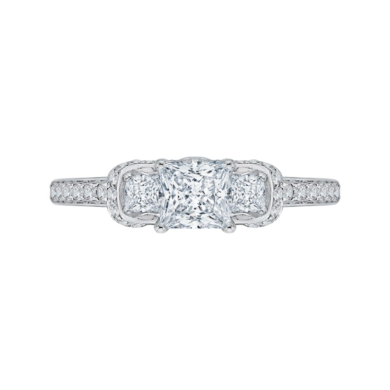 Princess Cut Diamond Three-Stone Engagement Ring in 14K White Gold