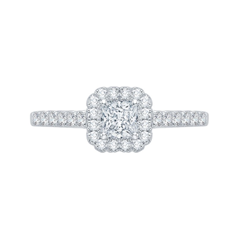 Princess Cut Diamond Halo Engagement Ring in 14K White Gold