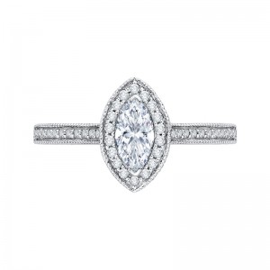 Marquise Cut Diamond Halo Engagement Ring in 14K White Gold