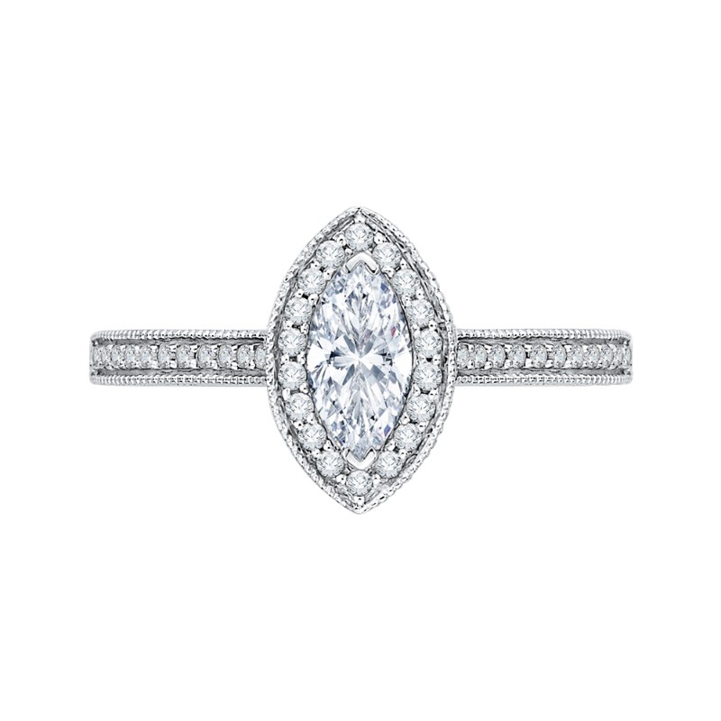 Marquise Cut Diamond Halo Engagement Ring in 14K White Gold
