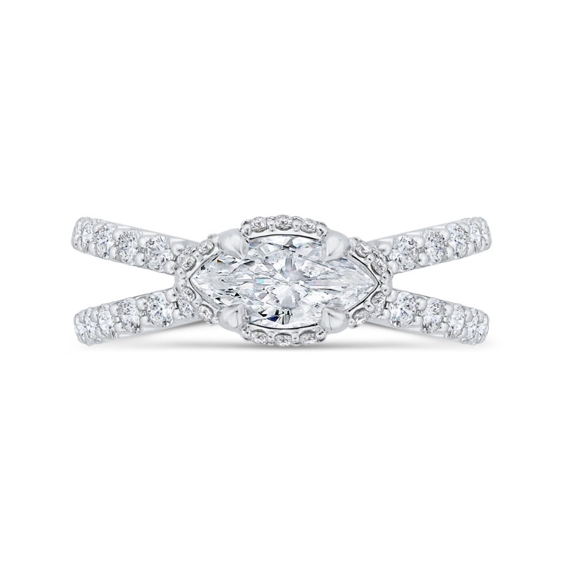 Split Shank Marquise Cut Diamond Engagement Ring in 14K White Gold