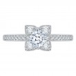 Cushion Cut Diamond Floral Engagement Ring in 14K White Gold