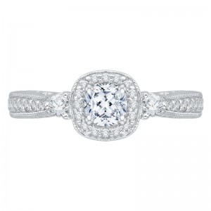 Cushion Cut Diamond Halo Engagement Ring in 14K White Gold