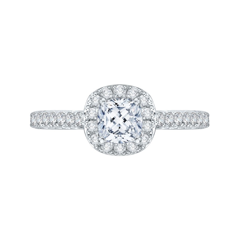 Cushion Cut Diamond Halo Engagement Ring in 14K White Gold