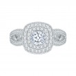 Split Shank Cushion Cut Diamond Double Halo Engagement Ring in 14K White Gold