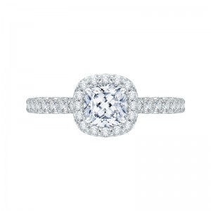 Cushion Cut Diamond Halo Engagement Ring In 14K White Gold