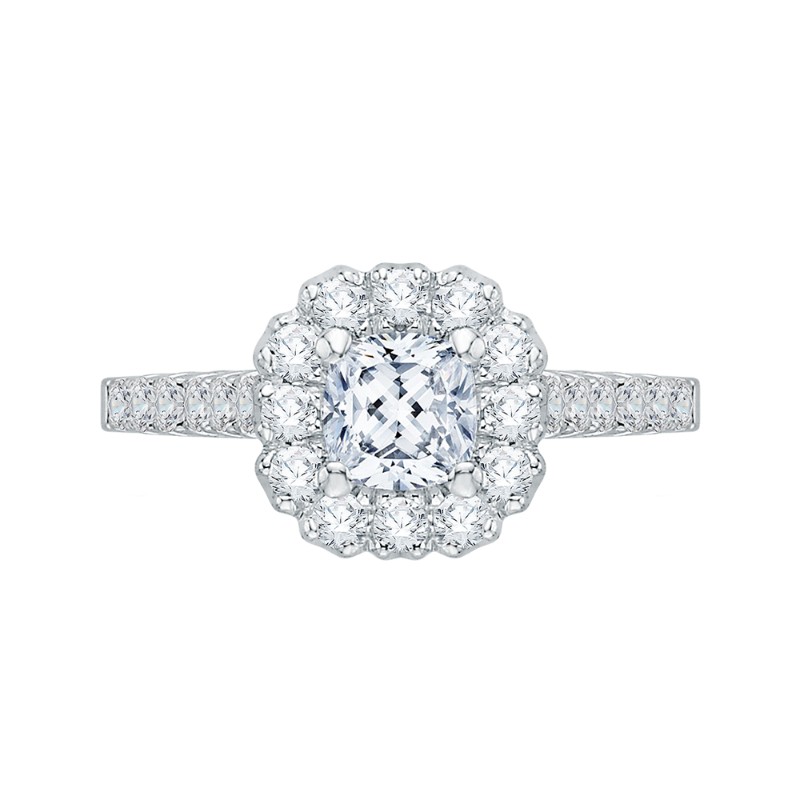 Cushion Cut Diamond Halo Engagement Ring in 14K White Gold