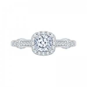 Cushion Cut Halo Diamond Engagement Ring in 14K White Gold
