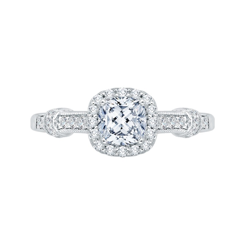 Cushion Cut Halo Diamond Engagement Ring in 14K White Gold