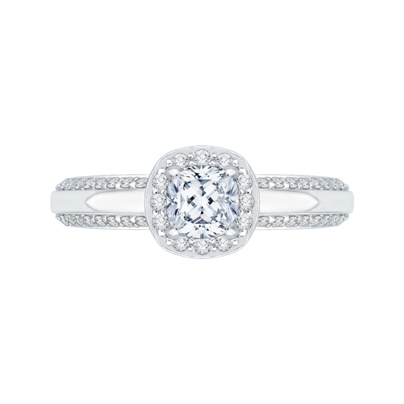 Cushion Cut Diamond Halo Engagement Ring in 14K White Gold