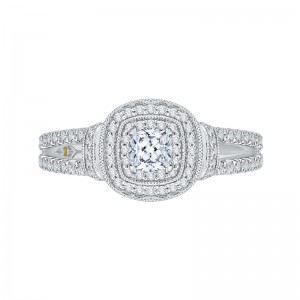 Cushion Cut Diamond Double Halo Engagement Ring in 14K White Gold