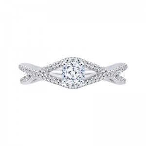 Split Shank Cushion Cut Diamond Engagement Ring in 14K White Gold