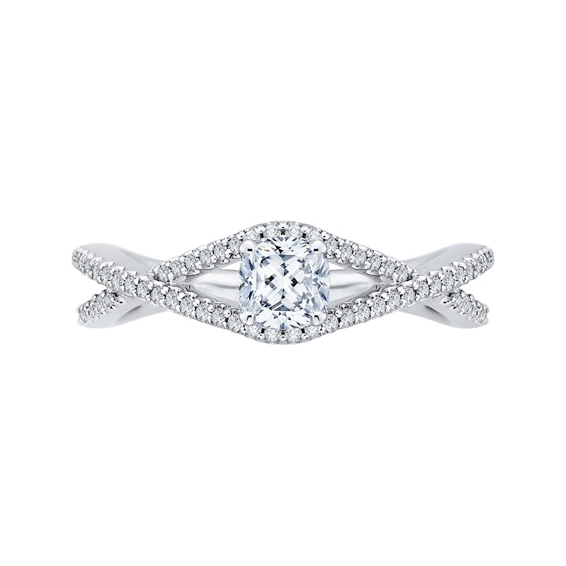 Split Shank Cushion Cut Diamond Engagement Ring in 14K White Gold