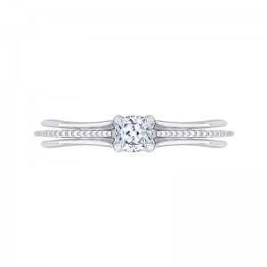 Cushion Cut Diamond Cathedral Style Engagement Ring in 14K White Gold