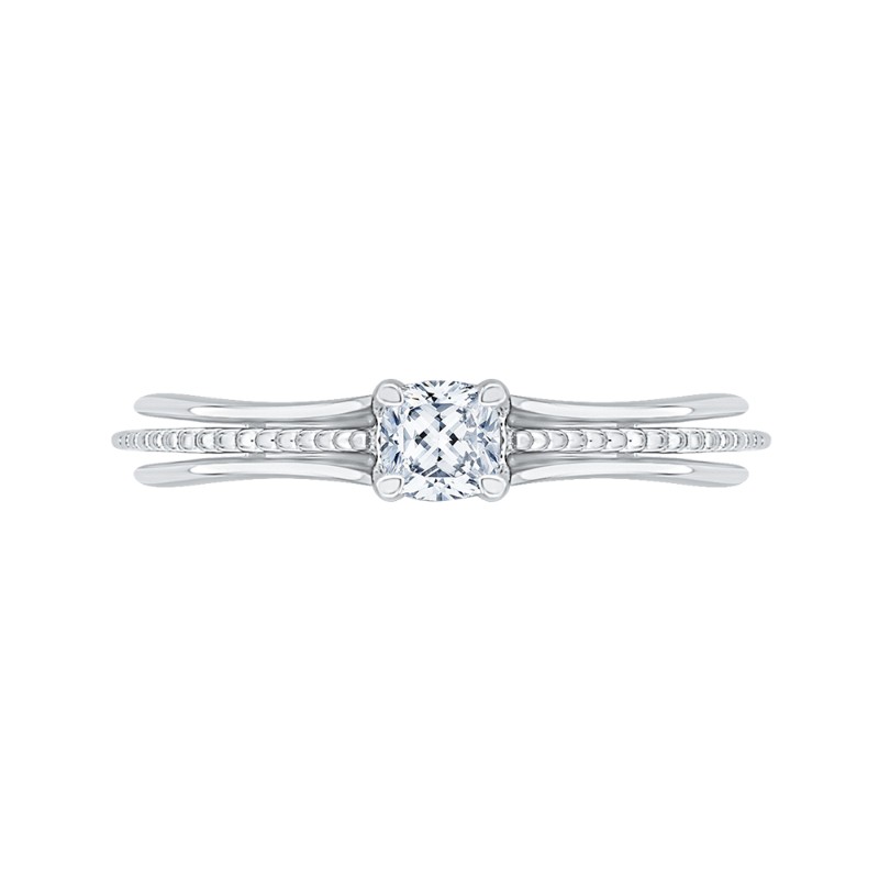 Cushion Cut Diamond Cathedral Style Engagement Ring in 14K White Gold