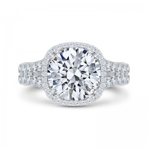 Split Shank Diamond Split Shank Halo Engagement Ring in 18K White Gold (Semi-Mount)