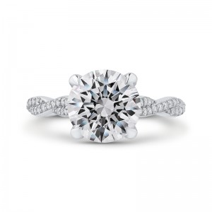 Crossover Shank Round Diamond Engagement Ring in 18K White Gold (Semi-Mount)