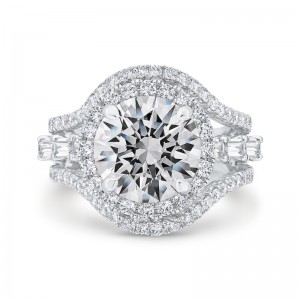 Split Shank Diamond Halo Engagement Ring in 14K White Gold (Semi-Mount)