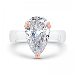 Split Shank Pear Cut Diamond Halo Engagement Ring in 14K Two Tone Gold (Semi-Mount)