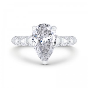 Bezel Set Pear Cut Diamond Engagement Ring in 14K White Gold (Semi-Mount)