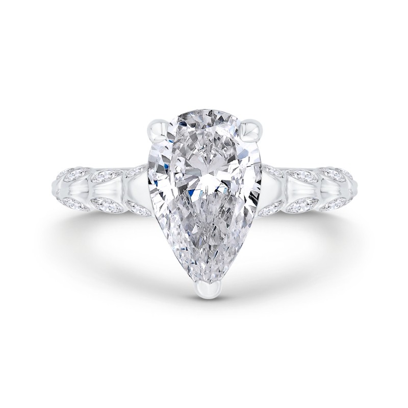 Bezel Set Pear Cut Diamond Engagement Ring in 14K White Gold (Semi-Mount)