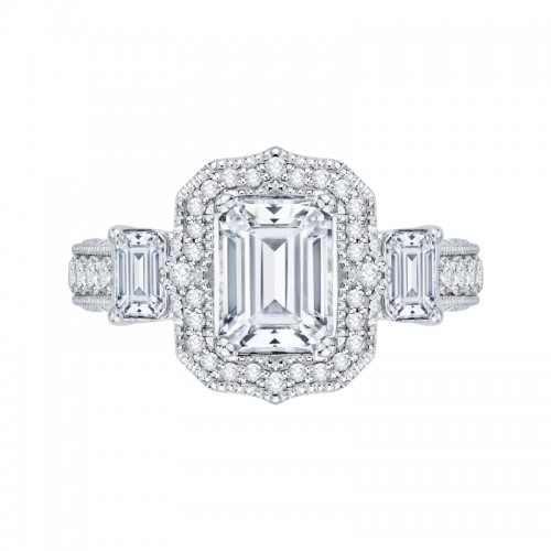 Emerald Cut Diamond Halo Bridal Ring in 18K White Gold (Semi-Mount)