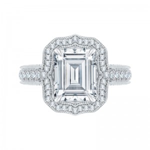 Emerald Cut Diamond Halo Bridal Engagement Ring in 18K White Gold (Semi-Mount)