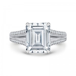 Split Shank Emerald Cut Diamond Engagement Ring in 18K White Gold (Semi-Mount)