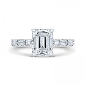Emerald Cut Diamond Solitaire Engagement Ring in 18K White Gold (Semi-Mount)