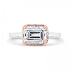 Emerald Cut Diamond Halo Engagement Ring in 14K Two Tone Gold (Semi-Mount)
