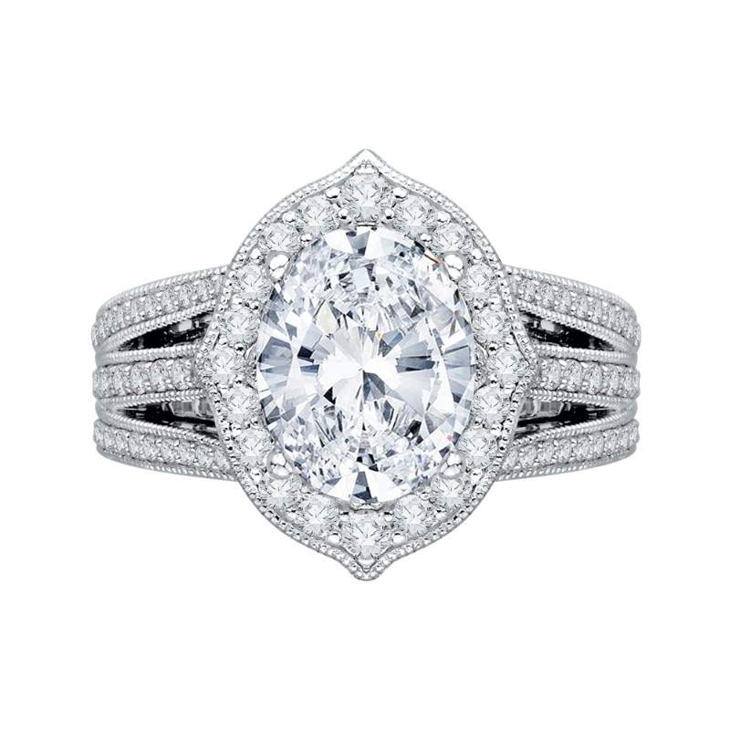 Oval Cut Diamond Halo Engagement Ring in 18K White Gold (Semi-Mount)