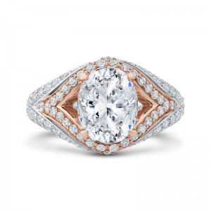 Split Shank Oval Cut Diamond Engagement Ring in 18K Two-Tone Gold (Semi-Mount)