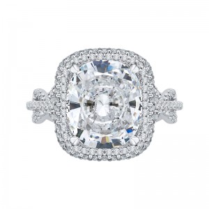 Cushion Cut Diamond Double Halo Engagement Ring in 18K White Gold (Semi-Mount)