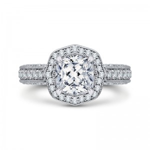 Cushion Cut Diamond Halo Engagement Ring in 18K White Gold (Semi-Mount)