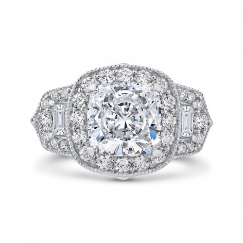 Cushion Cut Diamond Halo Engagement Ring in 18K White Gold (Semi-Mount)
