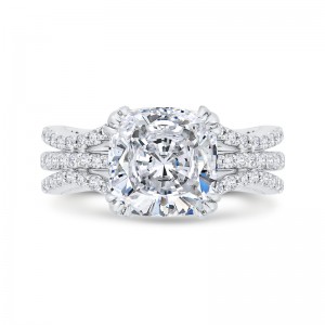 Split Shank Cushion Cut Diamond Engagement Ring in 14K White Gold (Semi-Mount)