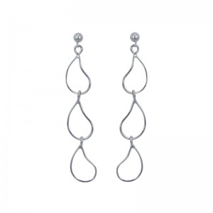 SARATOGA JEWELS STERLING SILVER "RAINDROP" CASCADE 3 LINK EARRINGS ON BALL POSTS