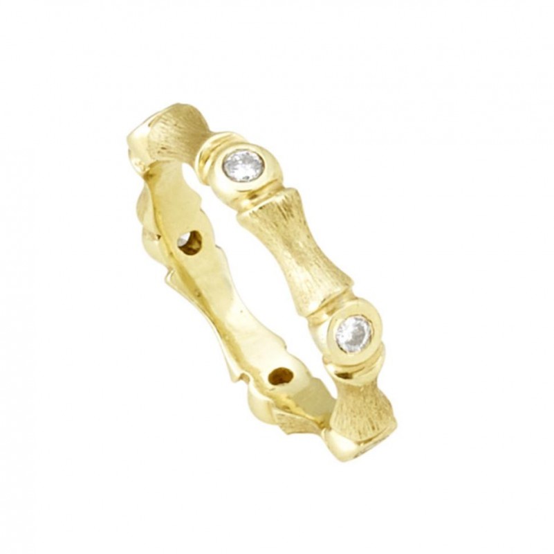 14kt Yellow Gold Bamboo Style Stackable Diamond Band