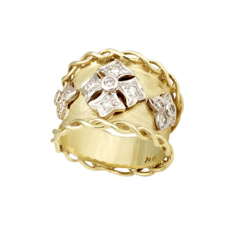 14kt Yellow Gold Maltese Cross Diamond Ring