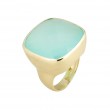 14kt Yellow Gold Matte Textured Checkerboard Blue Green Chalcedony Ring