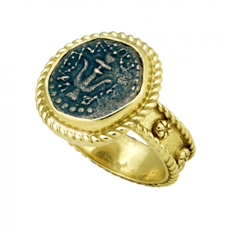 14kt Yellow Gold Genuine Biblical Bronze Widow's Mite Coin Ring