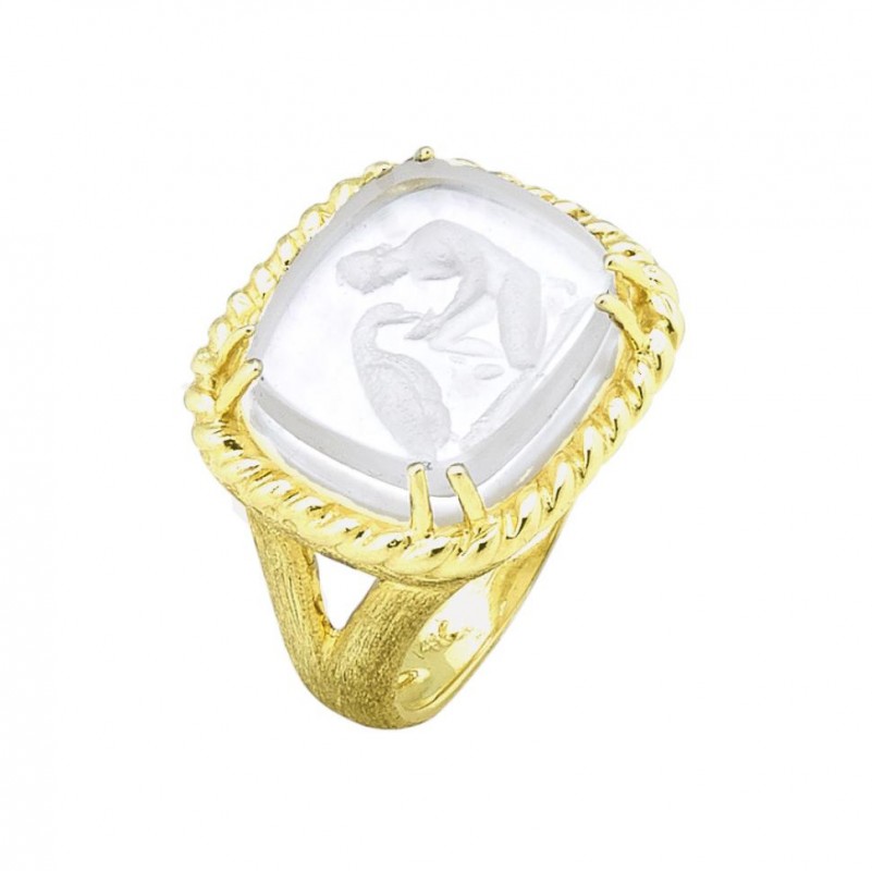 14kt Yellow Gold Ganymede with Eagle Venetian Glass Ring with Twist Rope