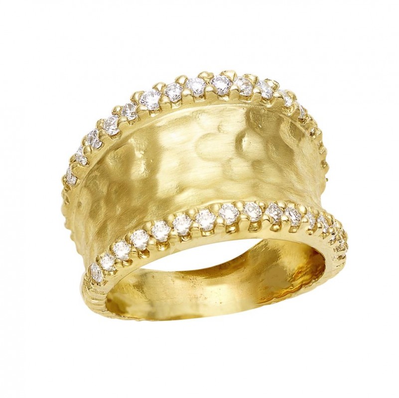 14kt Yellow Gold Hammered Diamond Ring