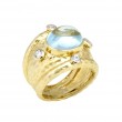 14kt Yellow Gold Hammered Blue Topaz & Diamond Ring