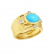 14kt Yellow Gold Hammered Sleeping Beauty Turquoise & Diamond Ring