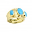 14kt Yellow Gold Three Stone Hammered Texture Sleeping Beauty Turquoise Ring